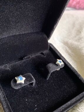 Macy's Silver Star Earrings with Blue Stone